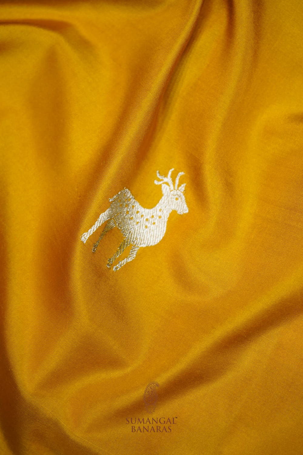 Handwoven Mustard Yellow Motif Banarasi Katan Silk Saree