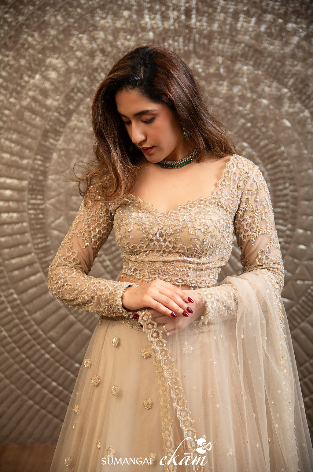 Designer Off White Net Party Wear Lehenga