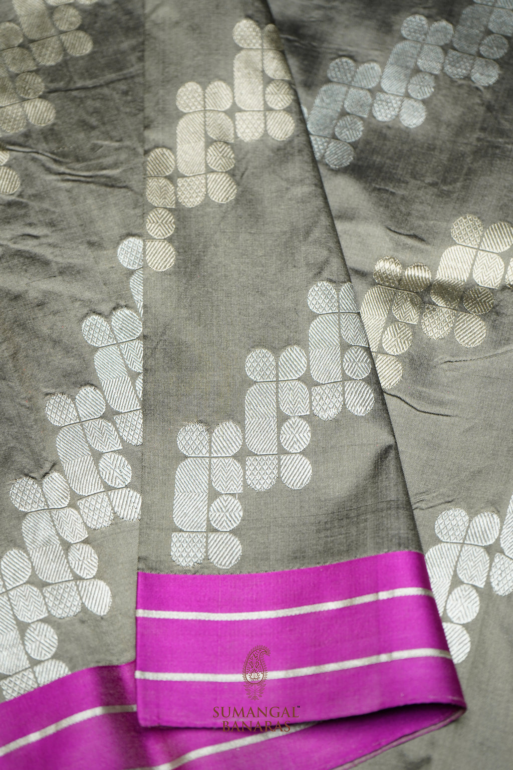 Handwoven Grey Banarasi Katan Silk Saree
