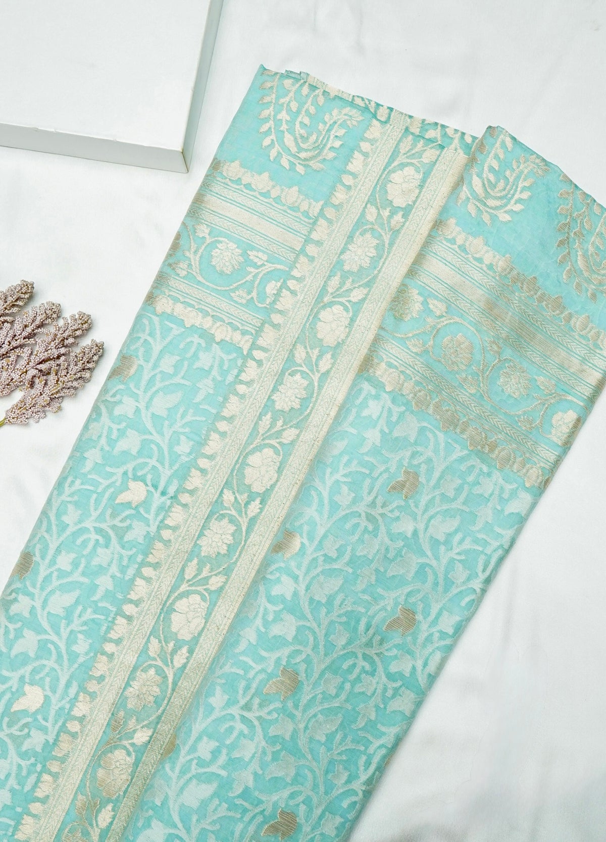 Handwoven Powder Blue Banarasi Katan Soft Silk Saree