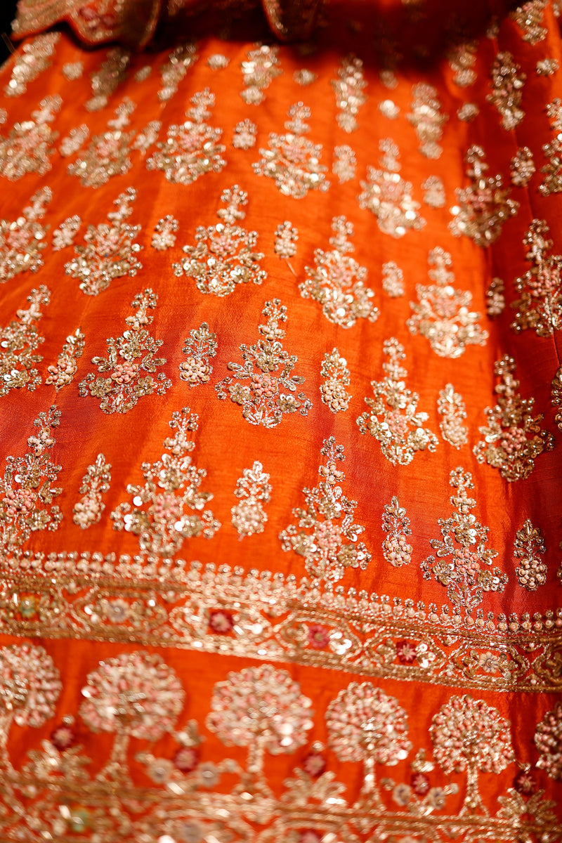 Designer Orange Raw Silk Bridal Lehenga