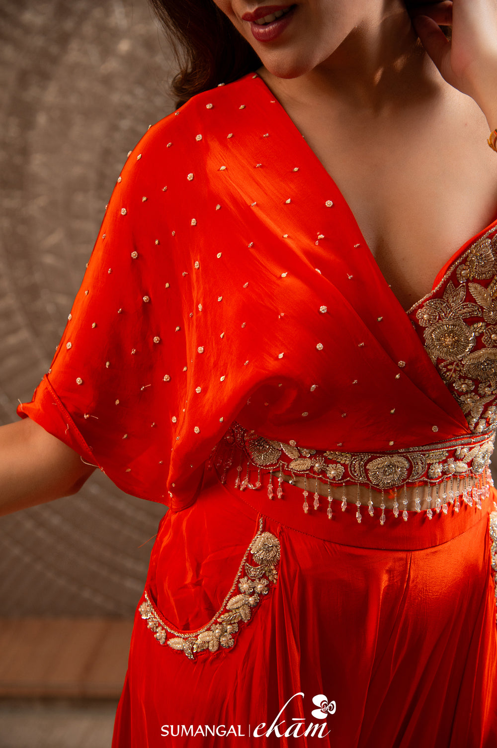 Designer Orange Muslin Silk Crop Top