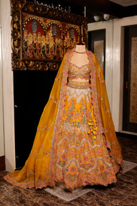 Designer Mustard Yellow Raw Silk Haldi Lehenga