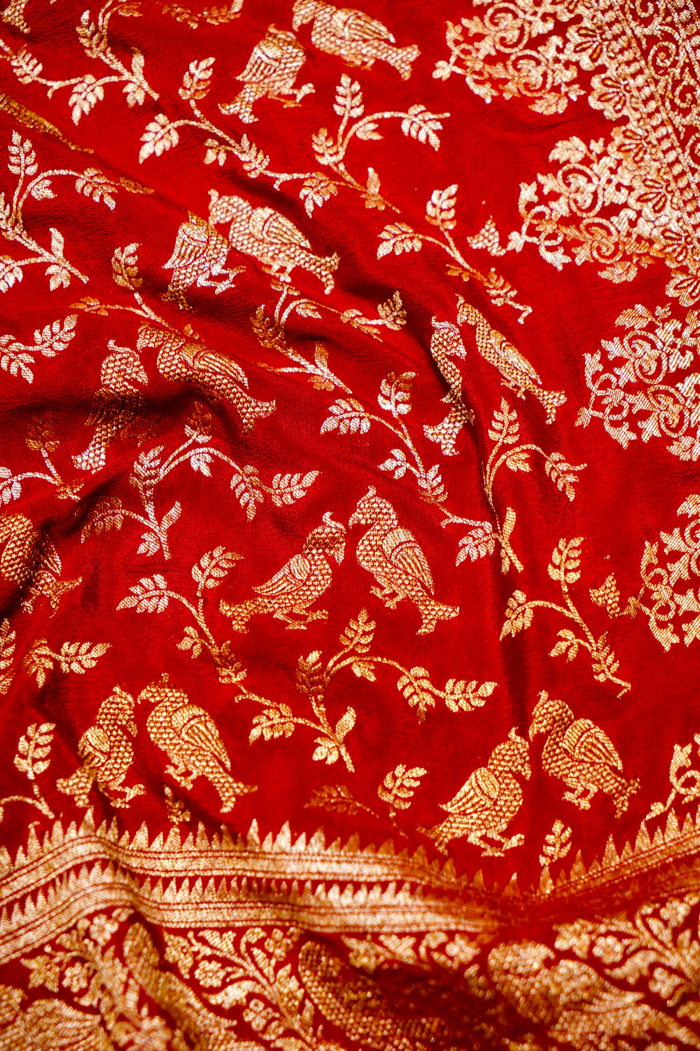 Handwoven Red Banarasi Crepe Khaddi Silk Saree