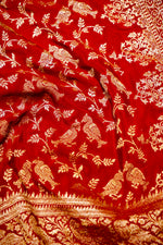 Handwoven Red Banarasi Crepe Khaddi Silk Saree
