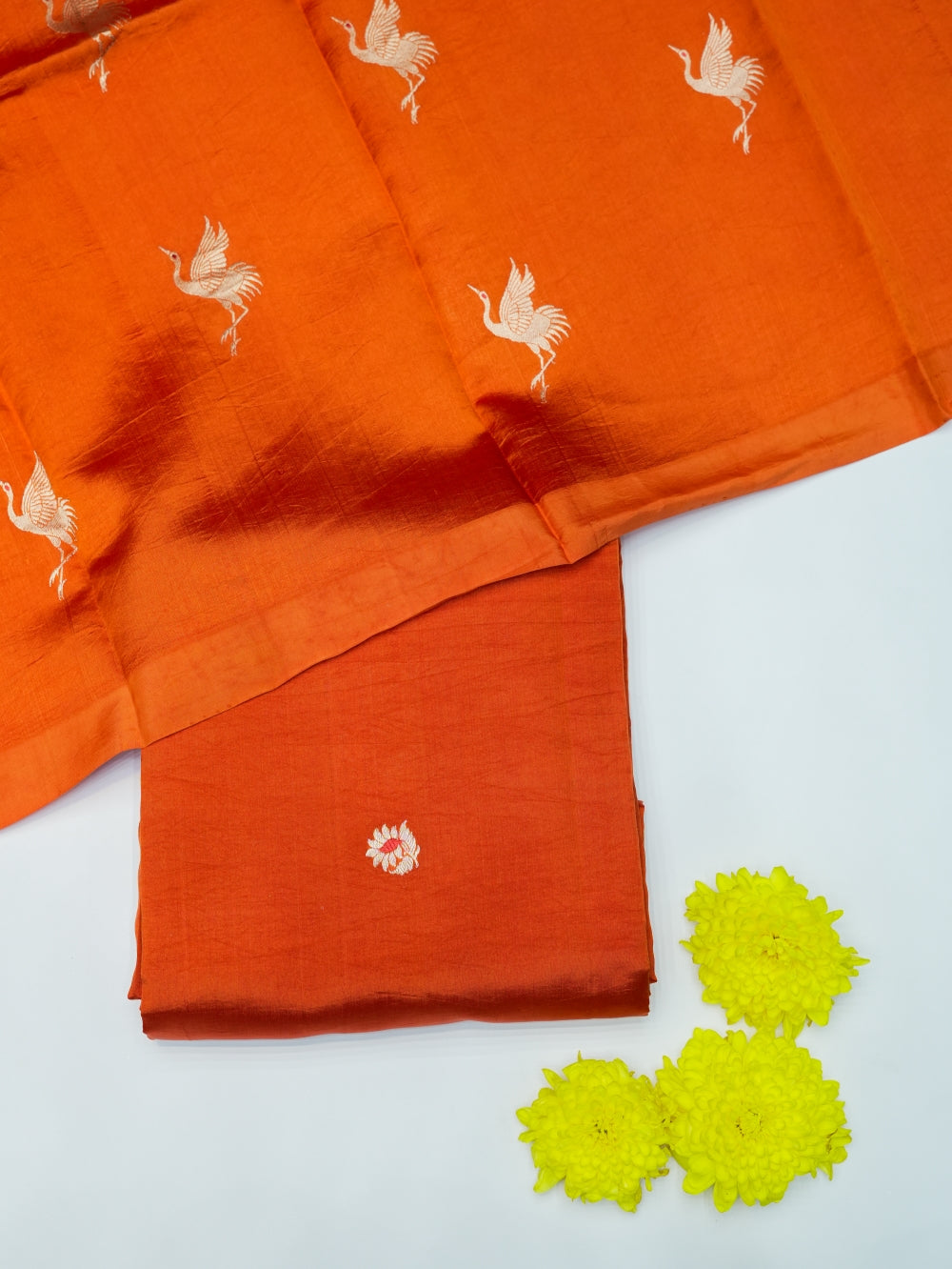 Handwoven Orange Motif Banarasi Katan Silk Suit