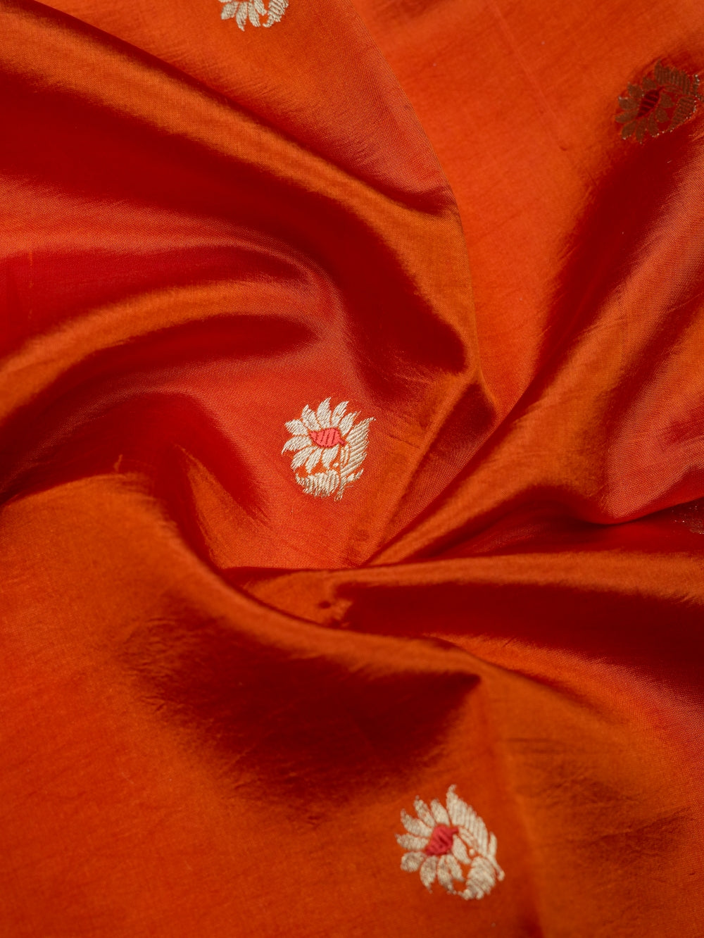 Handwoven Orange Motif Banarasi Katan Silk Suit