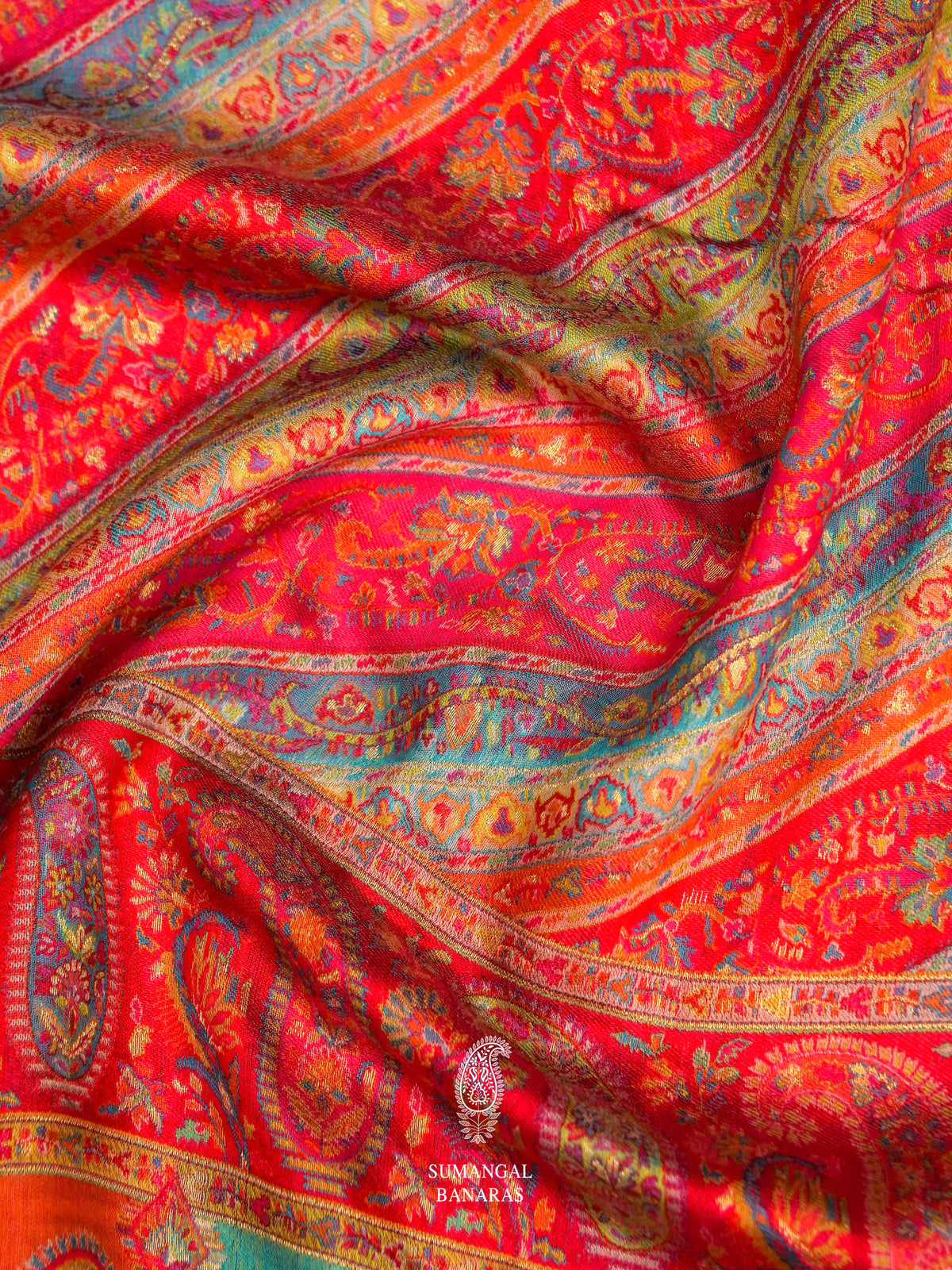 Handwoven Salmon Pink Pashmina Silk Saree