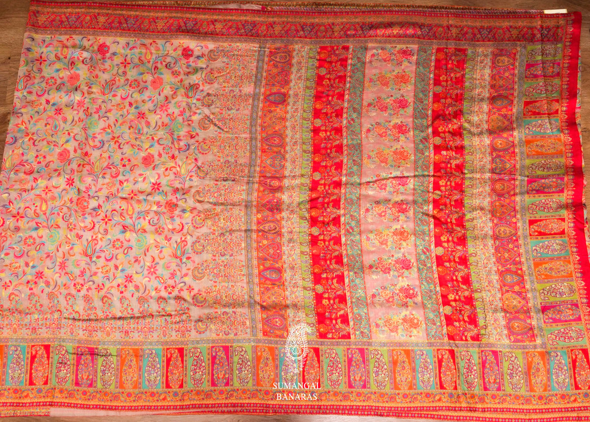 Handwoven Rose Gold Pashmina Silk Saree