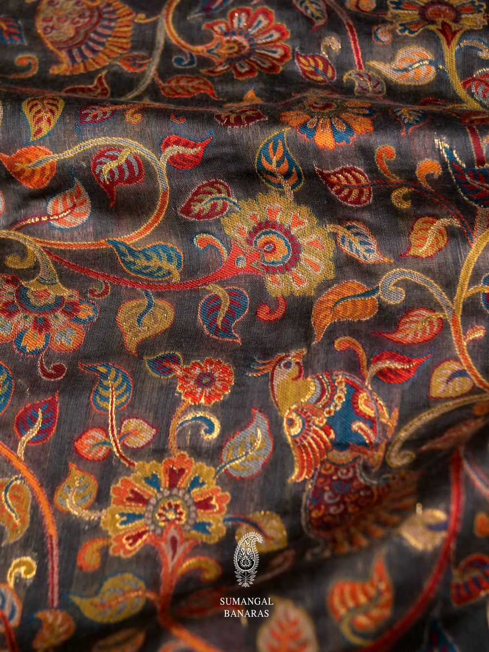 Handwoven Fossil Grey Pashmina Silk Saree