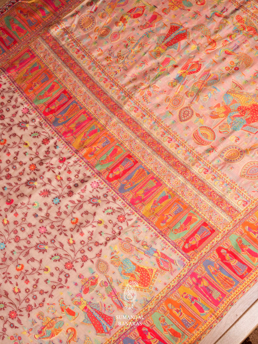 Handwoven Rose Gold Pashmina Silk Saree