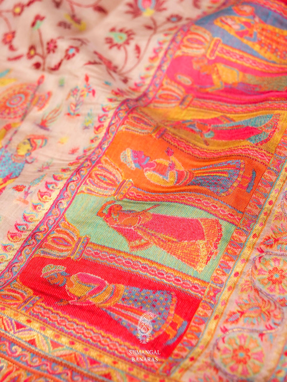 Handwoven Rose Gold Pashmina Silk Saree