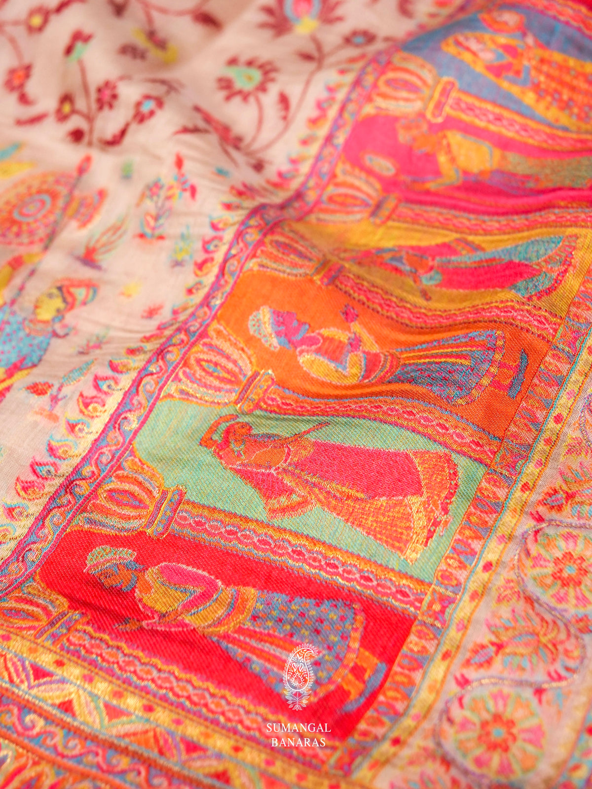 Handwoven Rose Gold Pashmina Silk Saree