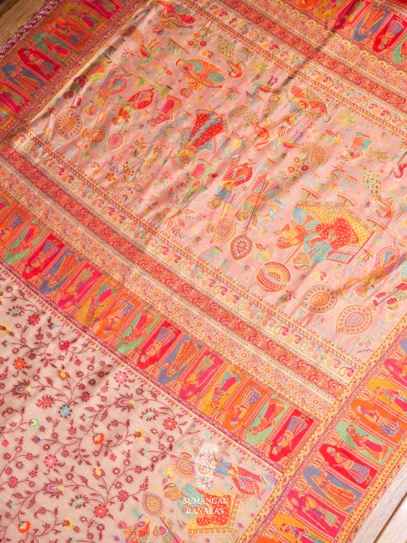 Handwoven Rose Gold Pashmina Silk Saree