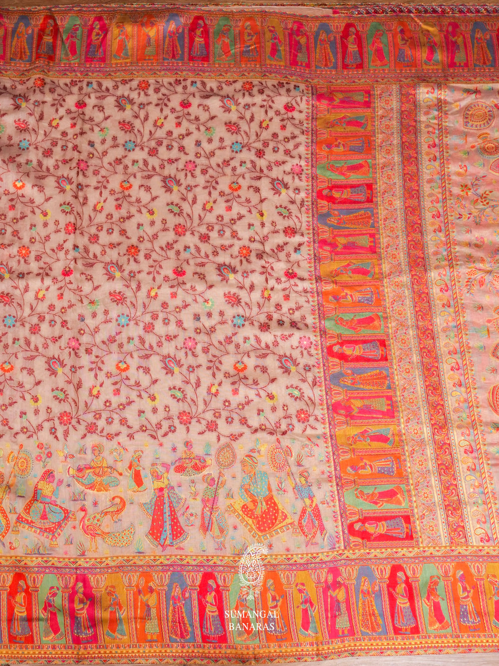Handwoven Rose Gold Pashmina Silk Saree