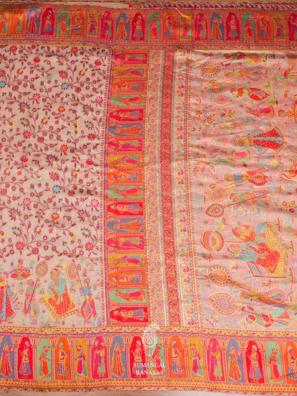 Handwoven Rose Gold Pashmina Silk Saree