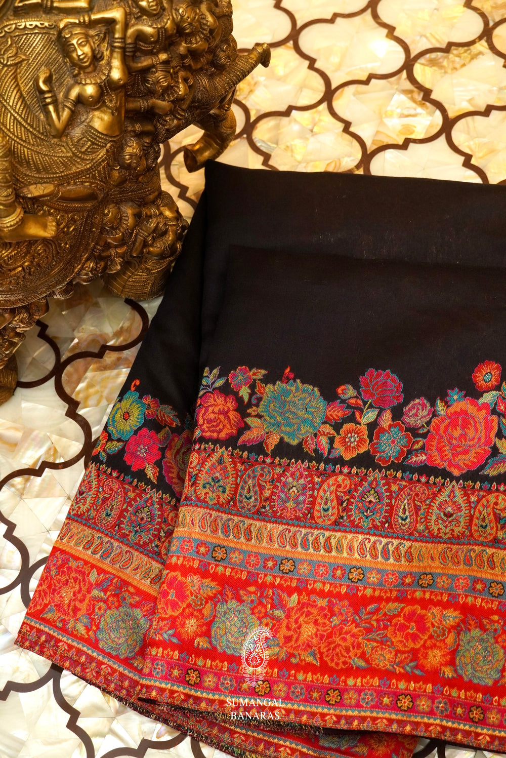Handwoven Charcoal Black Pashmina Silk Saree