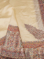 Handwoven Off White Pashmina Silk Saree