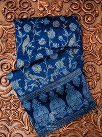 Handwoven Teal Blue Pashmina Silk Saree