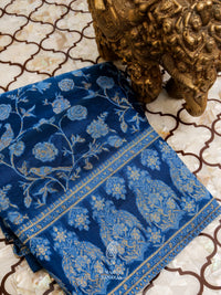 Handwoven Teal Blue Pashmina Silk Saree