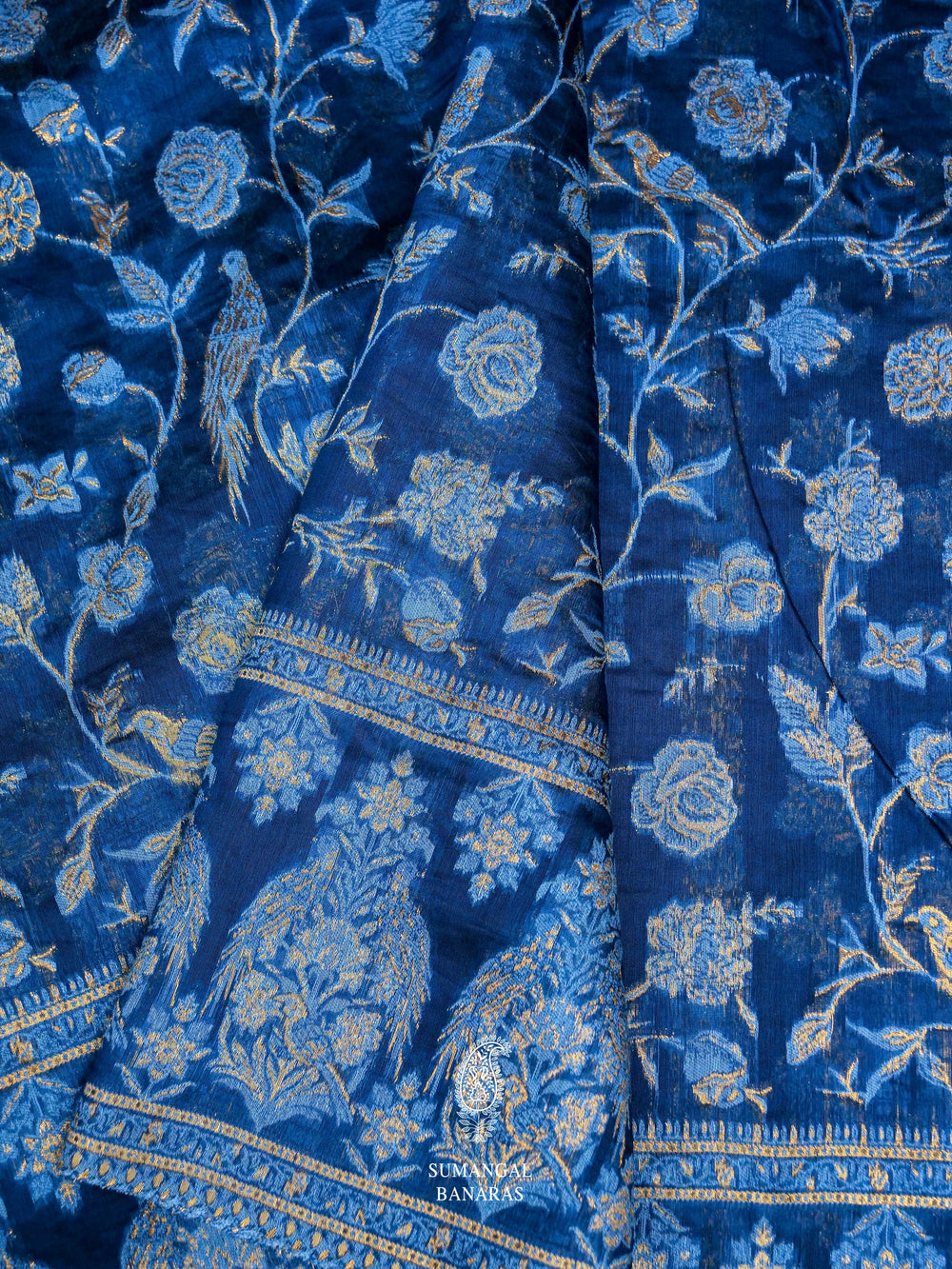 Handwoven Teal Blue Pashmina Silk Saree
