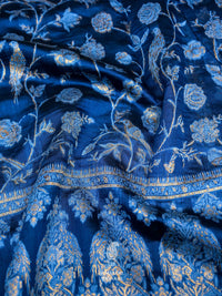 Handwoven Teal Blue Pashmina Silk Saree