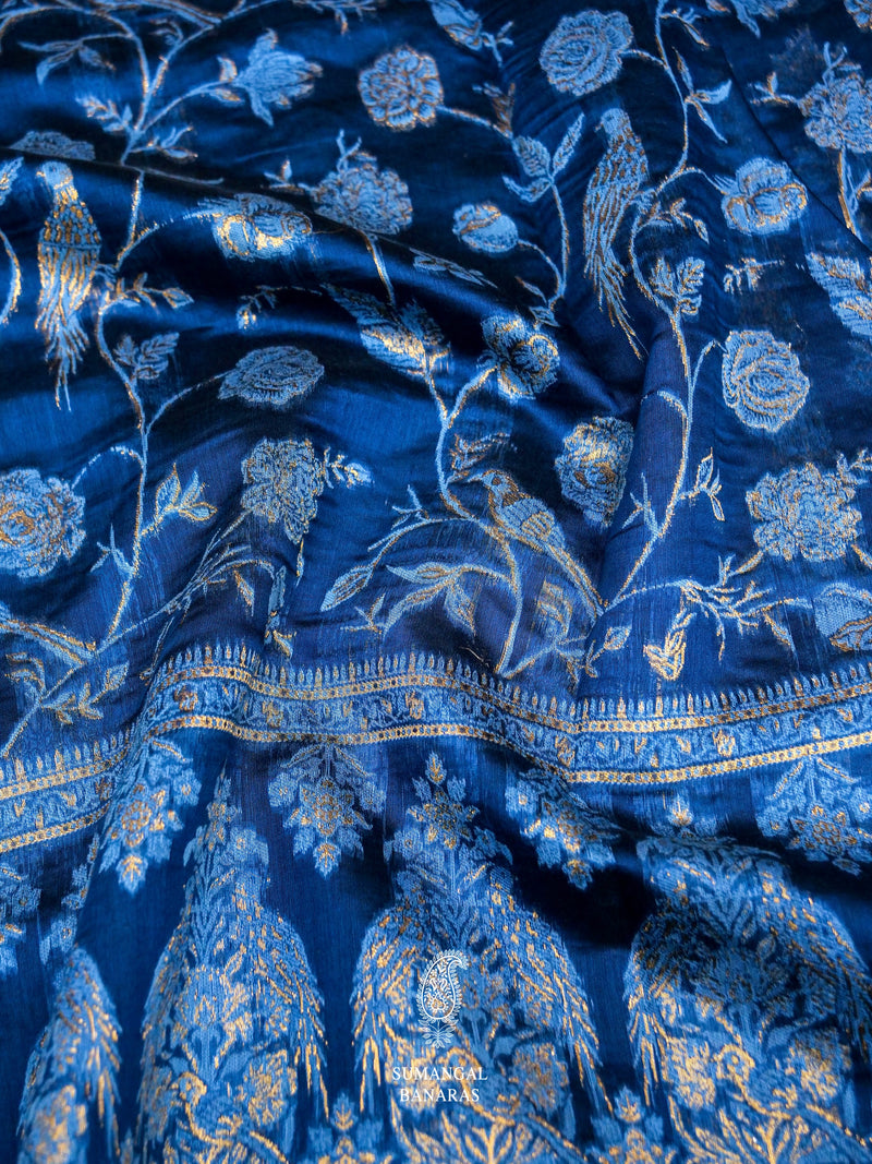 Handwoven Teal Blue Pashmina Silk Saree