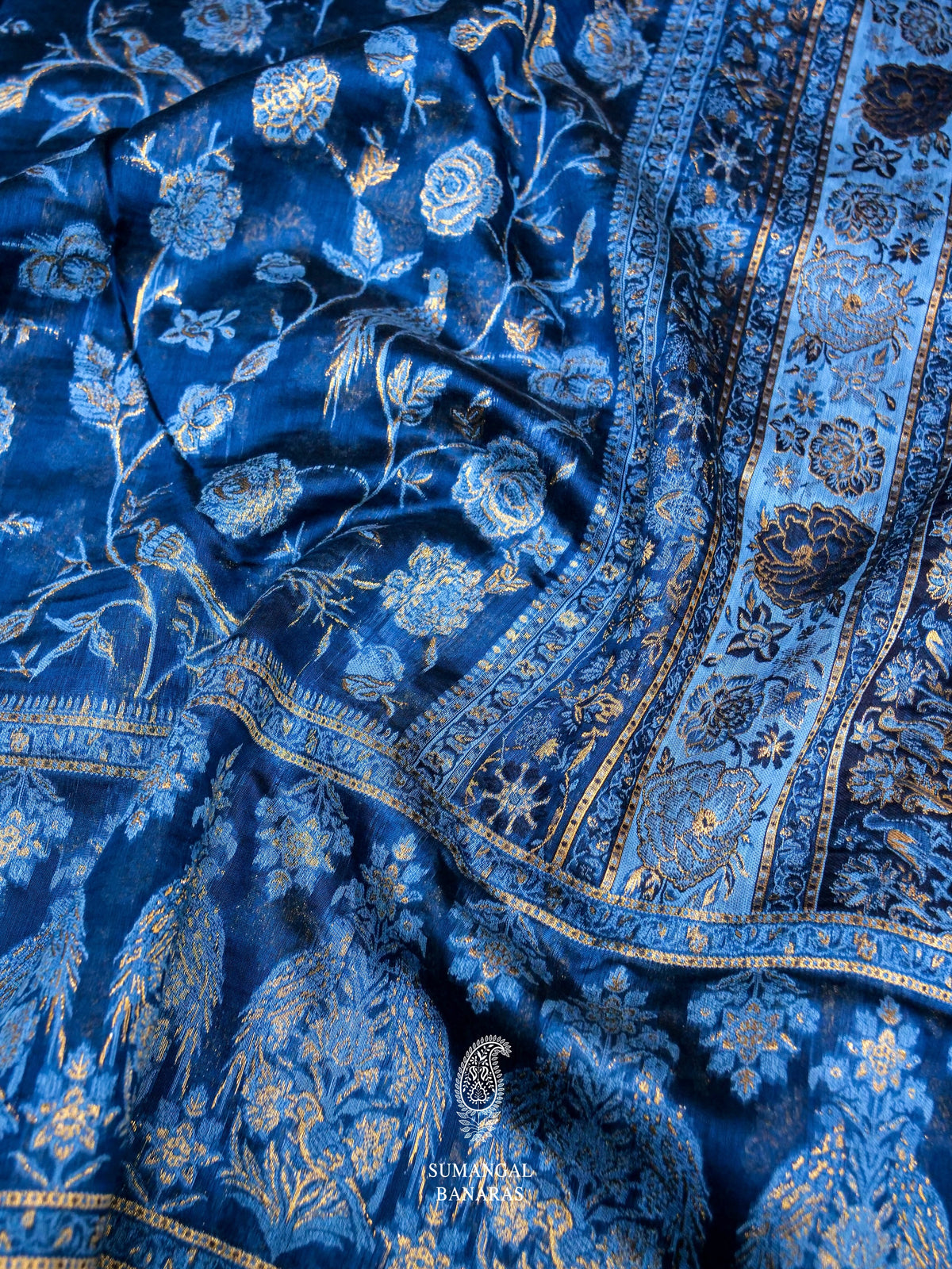 Handwoven Teal Blue Pashmina Silk Saree