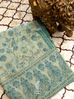 Handwoven Tea Green Pashmina Silk Saree