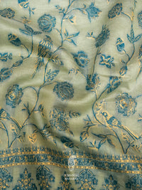 Handwoven Tea Green Pashmina Silk Saree