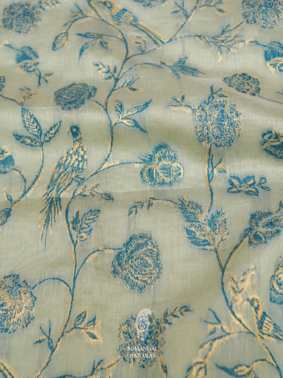 Handwoven Tea Green Pashmina Silk Saree