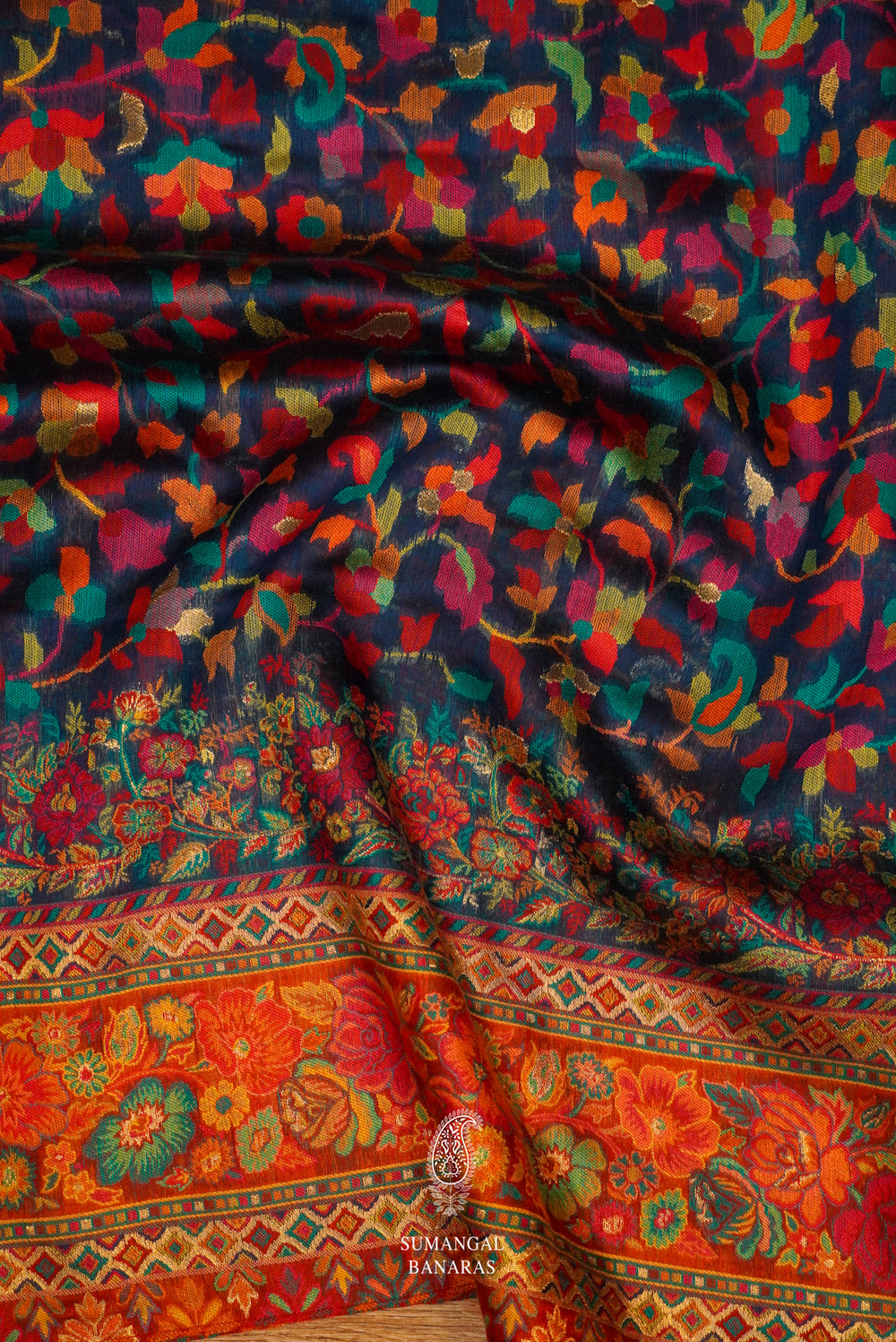 Handwoven Royal Blue Pashmina Silk Saree