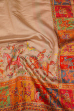 Handwoven Rose Gold Meenakari Mughal Battle Pashmina Silk Saree