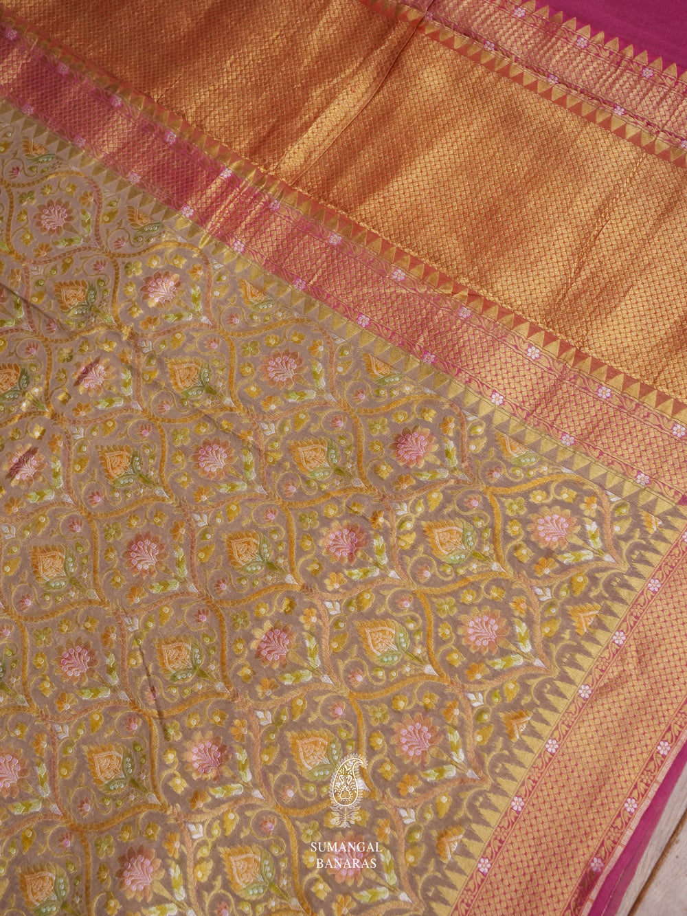 Handwoven Peanut Brown Meenakari Jaal Saree