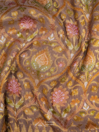 Handwoven Peanut Brown Meenakari Jaal Saree