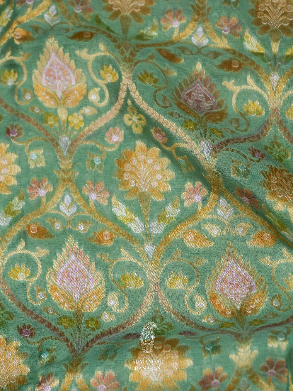 Handwoven Aqua Green Meenakari Jaal Saree