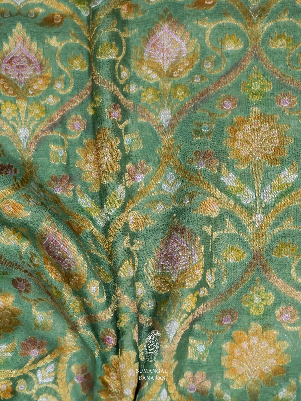Handwoven Aqua Green Meenakari Jaal Saree
