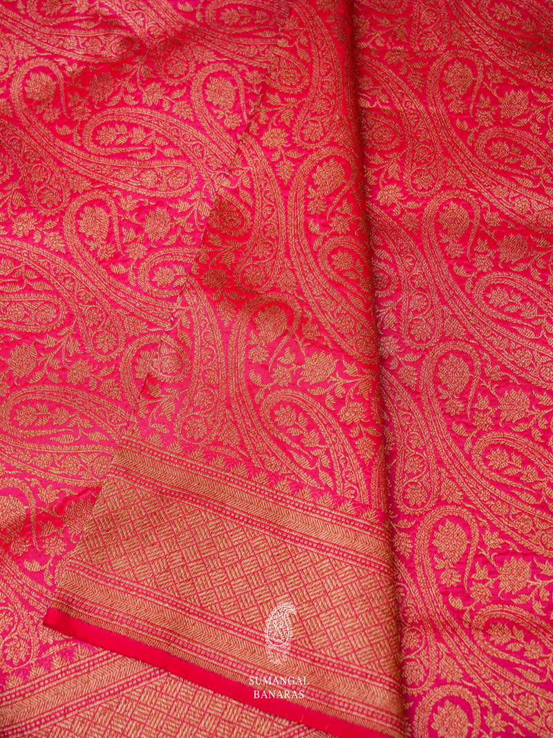 Handwoven Hot Pink Katan Silk Jaal Saree
