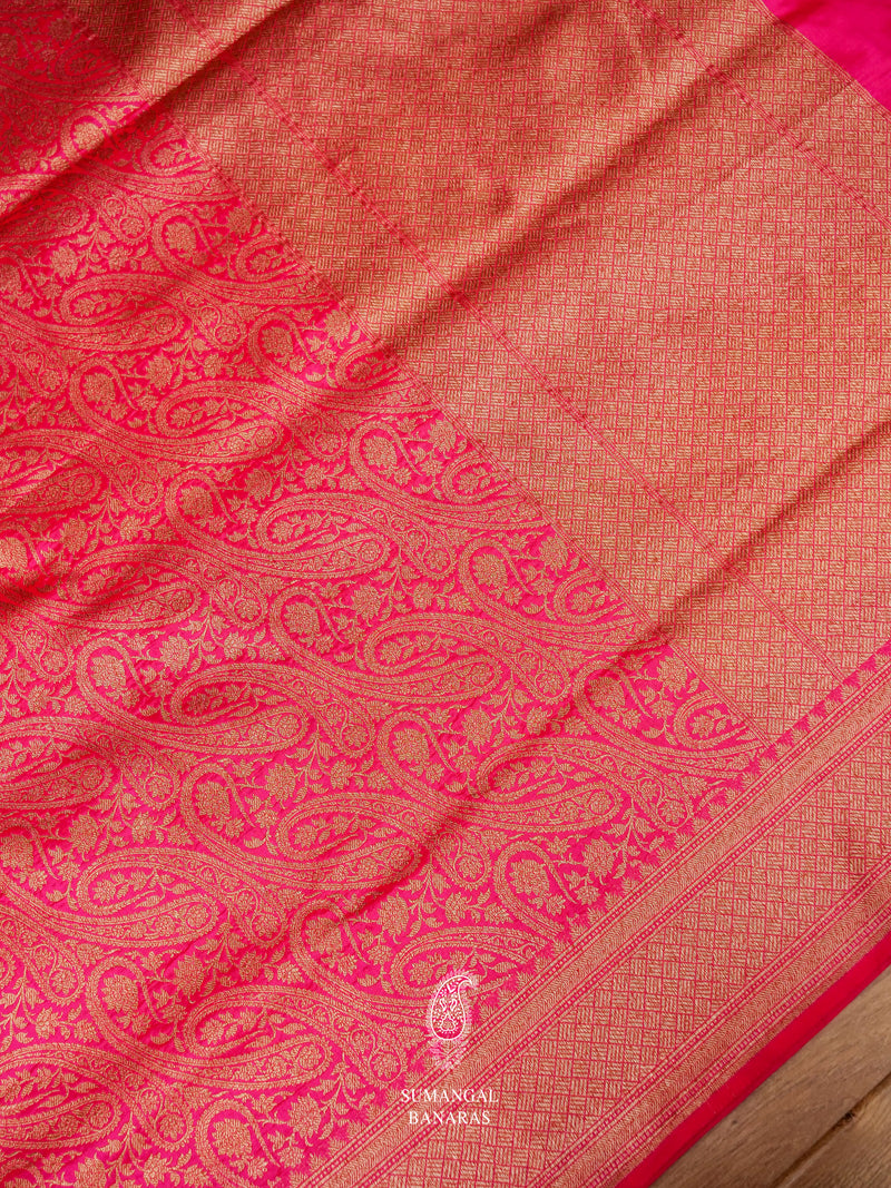 Handwoven Hot Pink Katan Silk Jaal Saree