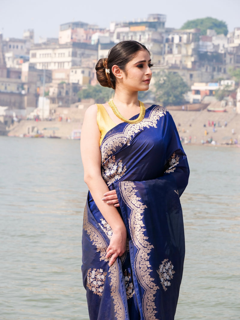 Handwoven Navy Blue Soft Silk Saree