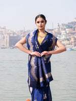Handwoven Navy Blue Soft Silk Saree