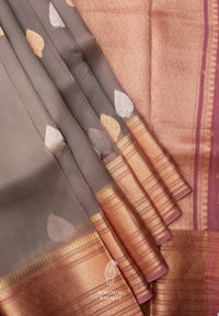 Handwoven Organza Silk Banarsi Shark Grey Saree