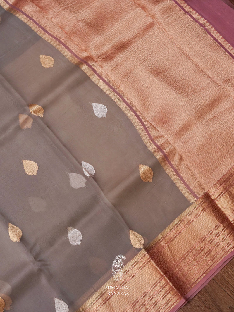 Handwoven Organza Silk Banarsi Shark Grey Saree