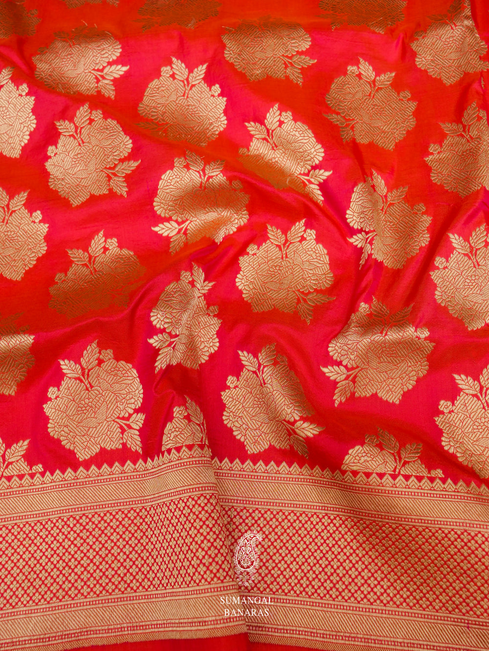 Handwoven Banarasi Coral Orange Katan Silk Saree