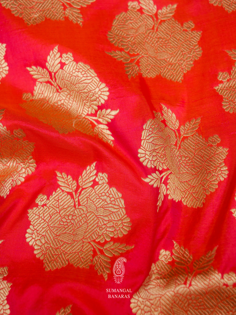 Handwoven Banarasi Coral Orange Katan Silk Saree