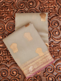 Handwoven Organza Silk Banarsi Slate Grey Saree