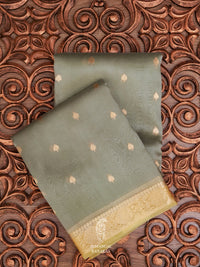 Handwoven Organza Silk Banarsi Mud Grey Saree