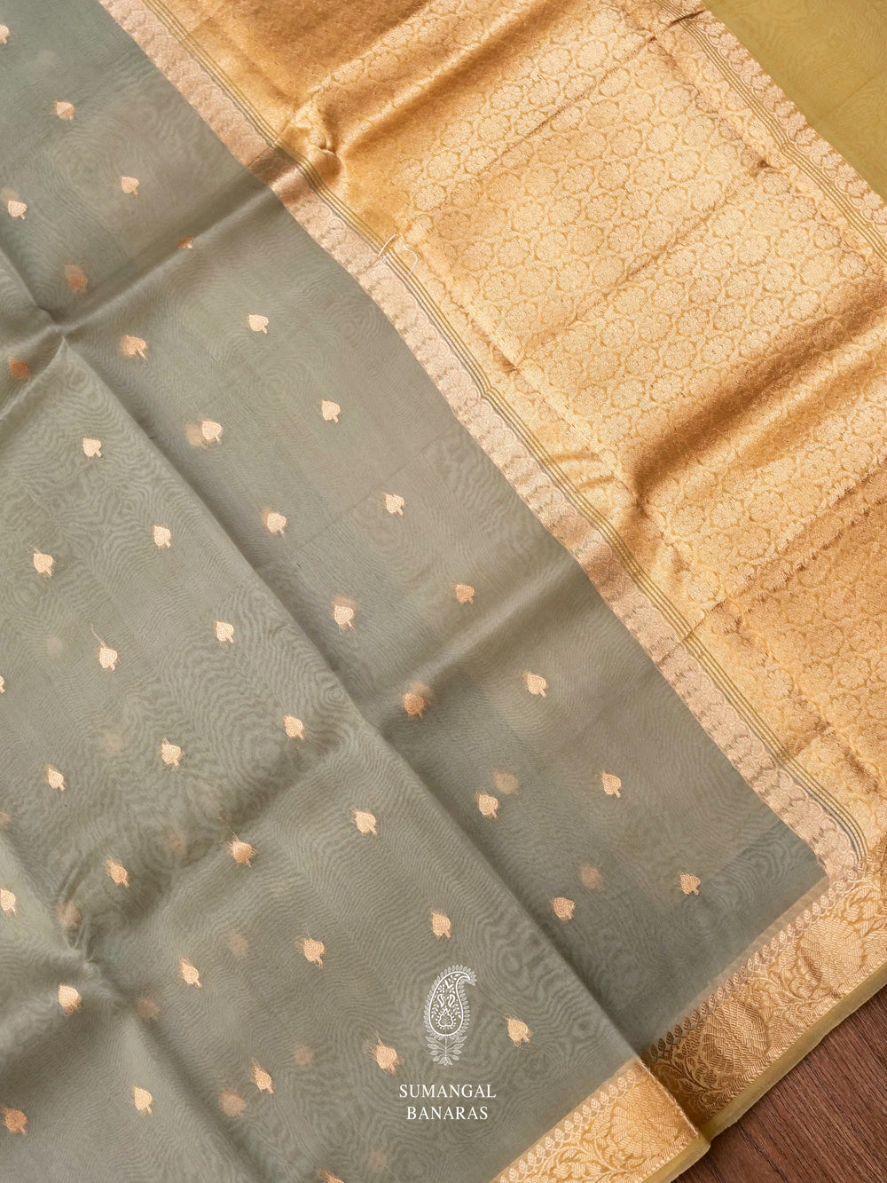 Handwoven Organza Silk Banarsi Mud Grey Saree