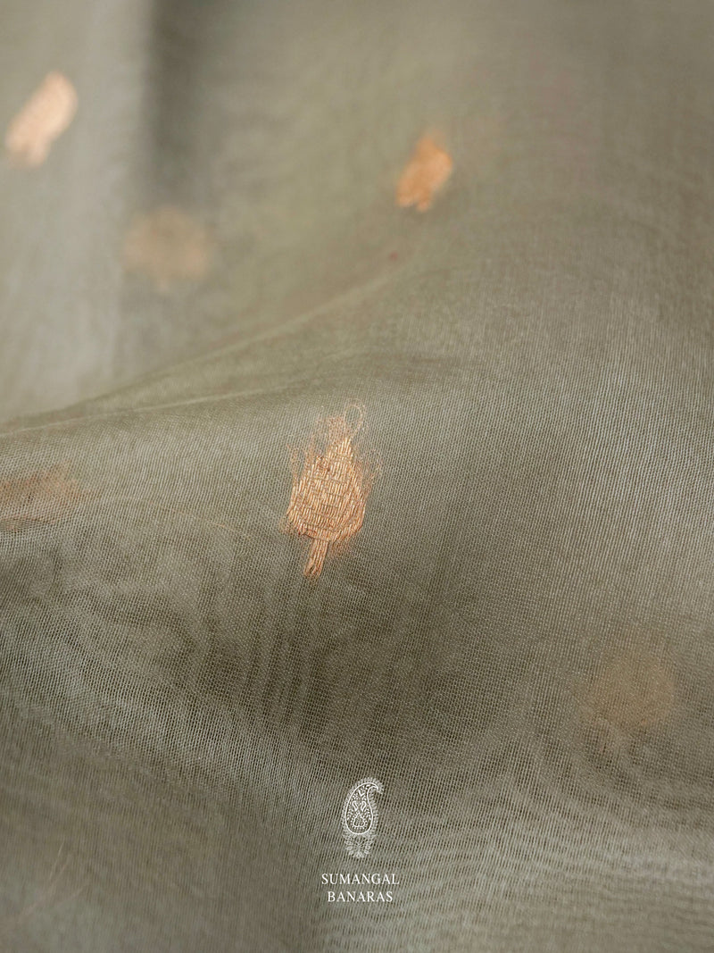 Handwoven Organza Silk Banarsi Mud Grey Saree