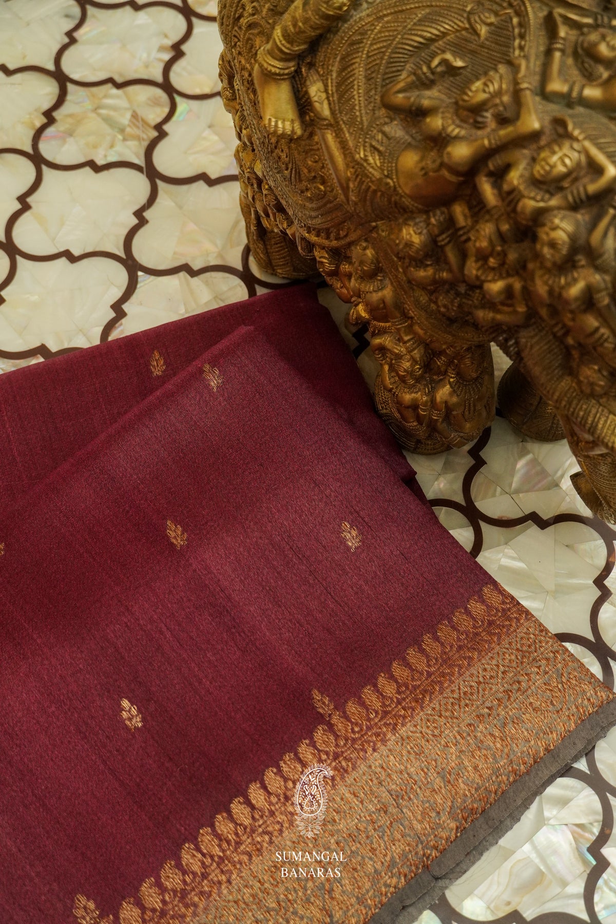 Handwoven Wine Tussar Silk Saree